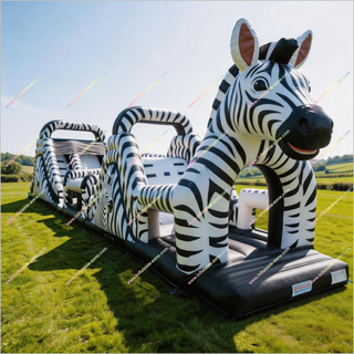 Large Zebra Inflatable Obstacle Course Run Outdoor Team Events Inflatable Assault Course Bouncy Castle