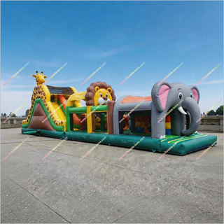 Zoo-Themed Inflatable Obstacle Course Price Large Outdoor Play Equipment Obstacle Course Bouncy Castle To Buy