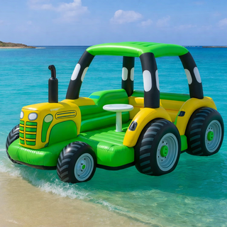 Enjoying Inflatable Tractor Float Crystal Clear Ocean Water Tractor Float Best Time With Friends
