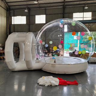 Transparent inflatable balloon bubble house in a factory
