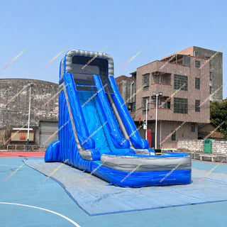 Blue commercial inflatable water slide outdoors