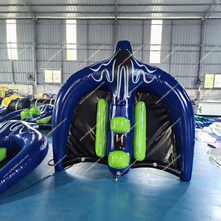 Inflatable flying manta ray towable tube in a factory