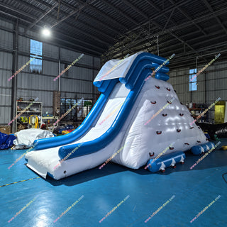 Blue and white inflatable iceberg climbing wall water slide