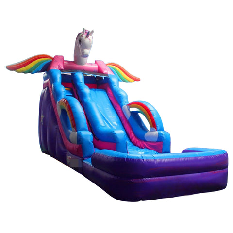 Unicorn Waterslides Fun Bounces Inflatable Water Slide With Splash Pool Rainbow Ring Play Center