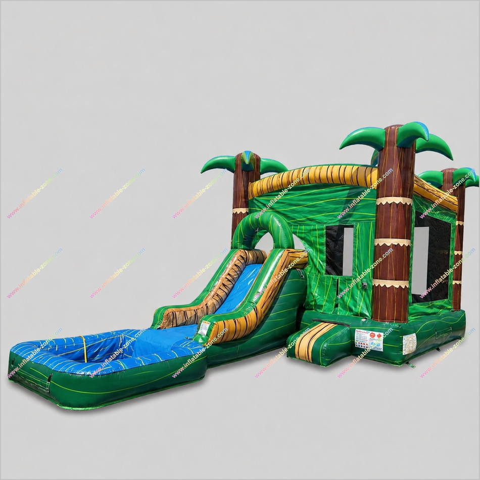 Inflatable Bounce House And Waterslide Combo Jungle Palm Trees Inflata