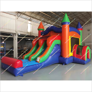 Commercial Rainbow Dual Lane Inflatable Slide Combo Bounce House Near Me Jumping Castle With Slide For Hire