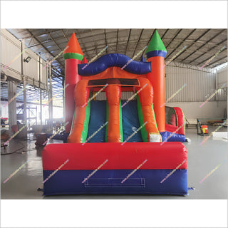 Commercial Rainbow Dual Lane Inflatable Slide Combo Bounce House Near Me Jumping Castle With Slide For Hire