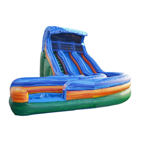 Large Dual Lane Curvy Inflatable Water Slides Ocean Wave Best Inflatable Outdoor Waterslides With Pool