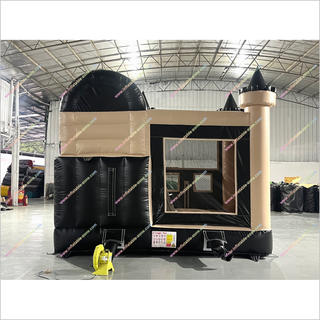 Black And Beige Inflatable Castle Slide Happy Birthday Combo Bounce House With Slide Rental Near Me