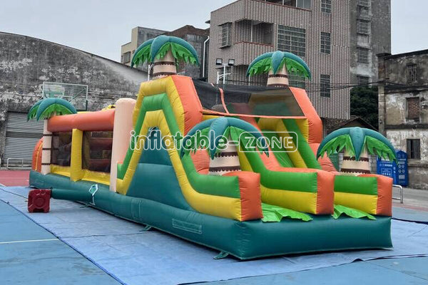Commercial Kids And Adults Outdoor Inflatable Tropical Obstacle Course Playground Near Me