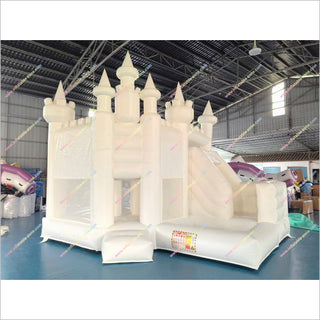 Soft Pastel White Bouncy Castle Inflatable Slide Wedding Combo Bounce House With Ball Pit And Slide