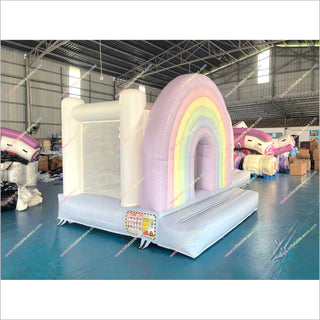 Pastel Rainbow Inflatable Bouncy Castle Rental Soft Play Birthday Party Cheap Bounce House For Sale