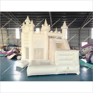 Soft Pastel White Bouncy Castle Inflatable Slide Wedding Combo Bounce House With Ball Pit And Slide