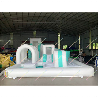Pastel Inflatable Combo Obstacle Course Bouncy Castle With Slide Playground Equipment For Sale Near Me