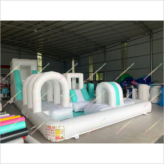 Pastel Inflatable Combo Obstacle Course Bouncy Castle With Slide Playground Equipment For Sale Near Me