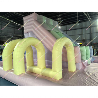 Pastel Inflatable Slide And Bounce House Combo Yellow Arches Inflatable Water Slide With Pool For Sale