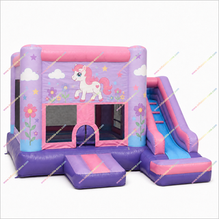 Pony Themed Party Inflatable Jump House With Slide Combo Commercial Princess Bounce And Slide Bouncy Castle Hire