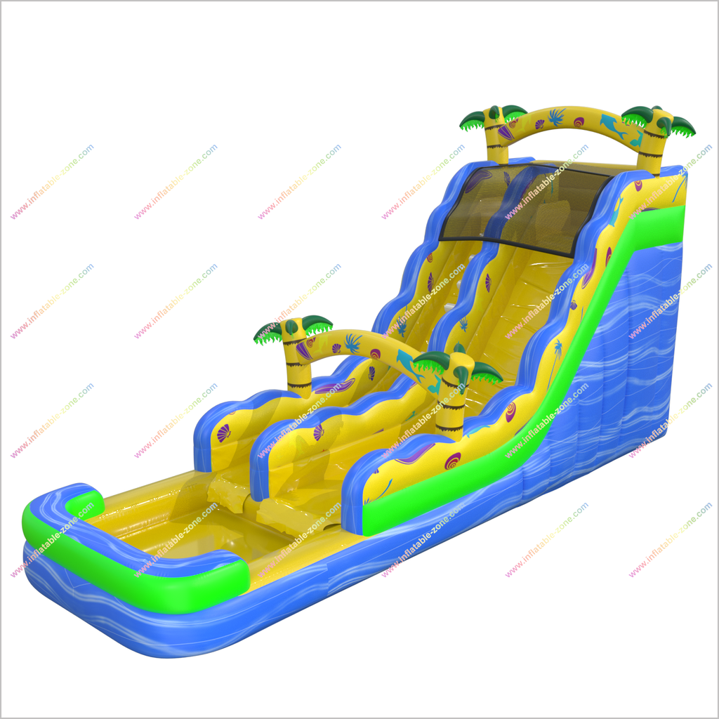 Wave Inflatable Water Slide Tropical Wave Inflatable Water Slide Large Inflatable Palm Trees Bounc