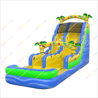 Tropical Wave Inflatable Water Slide Large Inflatable Palm Trees Bouncy Castle With Water Slide And Pool