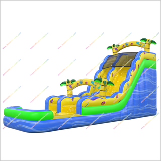 Tropical Wave Inflatable Water Slide Large Inflatable Palm Trees Bouncy Castle With Water Slide And Pool