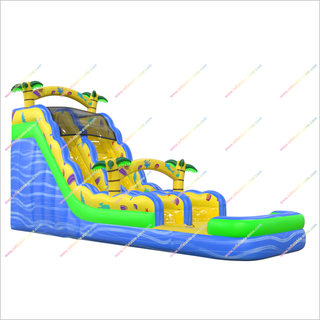Tropical Wave Inflatable Water Slide Large Inflatable Palm Trees Bouncy Castle With Water Slide And Pool