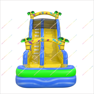 Tropical Wave Inflatable Water Slide Large Inflatable Palm Trees Bouncy Castle With Water Slide And Pool