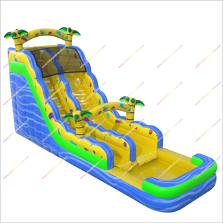 Tropical Wave Inflatable Water Slide Large Inflatable Palm Trees Bouncy Castle With Water Slide And Pool