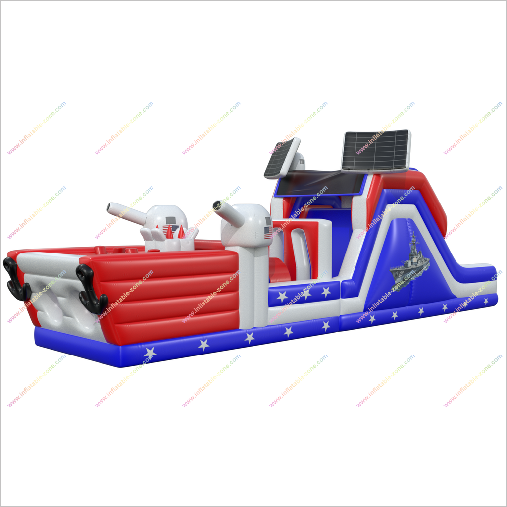 Outdoor Assault Course Inflatable Theme Park American Battleship Obsta