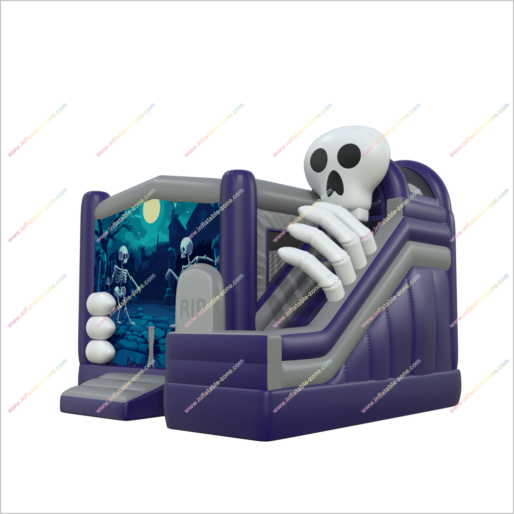 Spooky Skeleton Haunted House Inflatables Bounce And Slide Combo Party