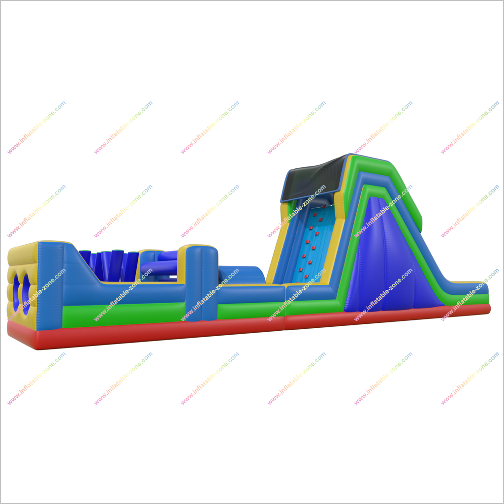 Rainbow Obstacle Course Retro Rock Climb Slide Commercial Inflatable O
