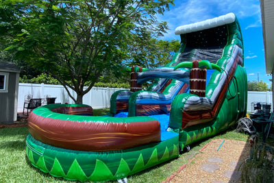 Inflatable water slide slam and curve double cannon blast air fun bouncy castle slides