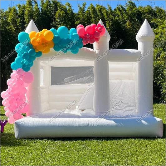 White Fun Jump Bouncy Castle Slide Combo Balloon Bounce House Play Yard ...