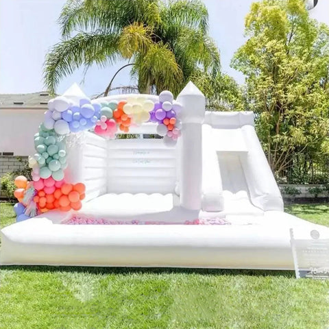 White Jumping Balloon Bouncy Castle With Ball Pit Jump For Joy Bounce House Slide Combo