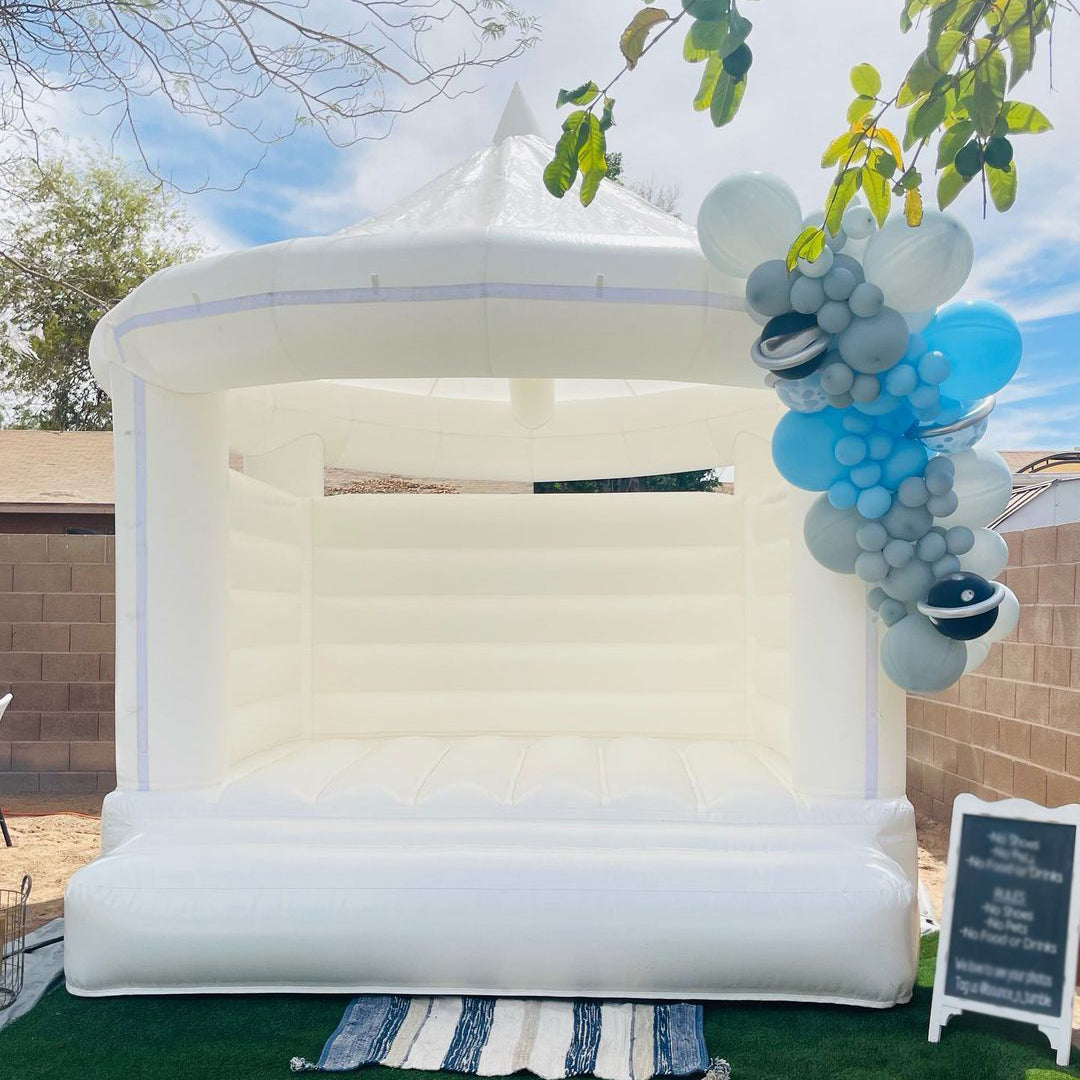 White Moon Bounce Small White Bounce House With Balloons White Wedding Bounce House White Castle Bounce House