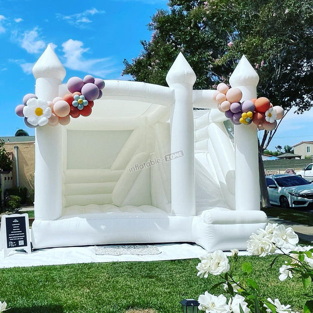 Inflatable white bounce house wedding bouncy jumper with slide