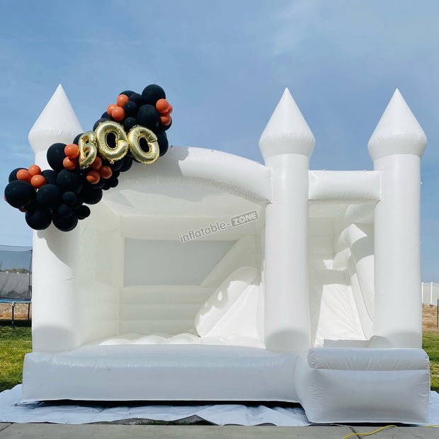 Inflatable All White Jump Bounce House Castle With Slide