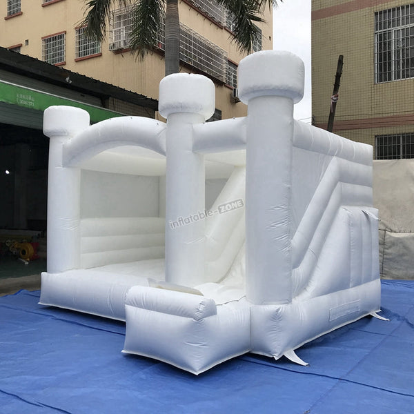 Inflatable White Bounce House With Slide Jumper