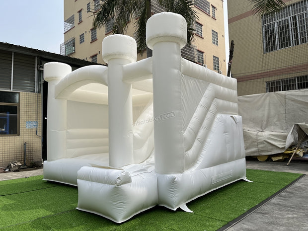 White wedding bounce house, romantic bouncy castle with slide