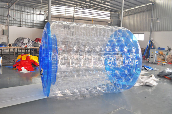Blue color Transparent inflatable water roller, human inside water rolling tube