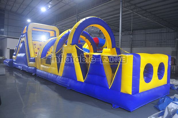 14 meters obstacle course inflatable obstacles, commercial yellow blue inflatable obstacle course