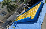 Blue and yellow tumbling mat for cheerleading flipping skills, air track inflatable gymnastics mat