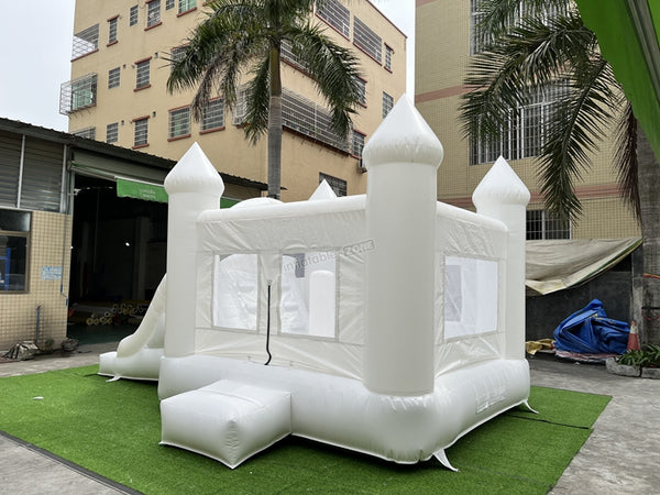 Inflatable White Bounce House Slide Combo, inflatable bounce house water slide