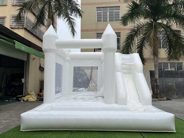 3 in 1 White Bouncy House Jumper with Slide and Ball Pit Pool