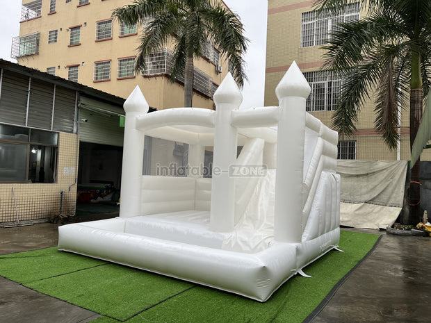 3 In 1 Inflatable White Wedding Jumping Castle With Slide And Ball Pit Pool Outdoor