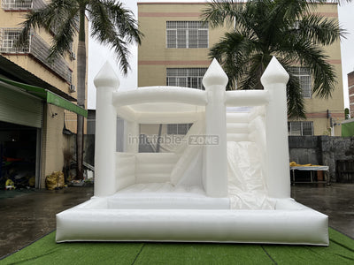 3 in 1 Inflatable White Wedding Jumping Castle with Slide and Ball Pit Pool Outdoor