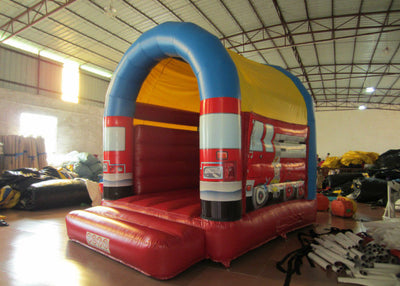 Small Size Firefighting Car Kids Inflatable Bounce House With Arc Roof 3x4m
