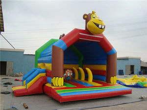 5 In1 Inflatable Jumping Castle , Screen Printing Monkey Bouncy Castle