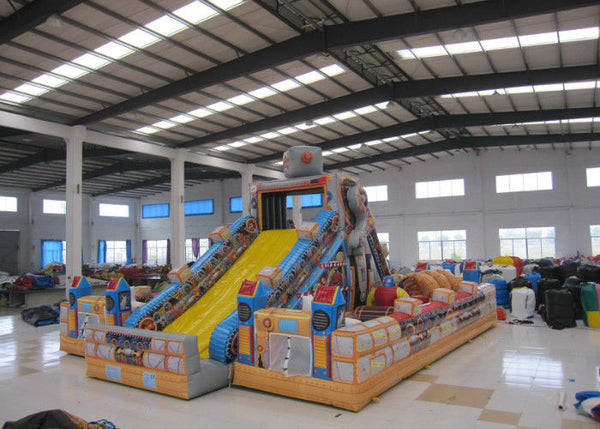 Top Inflatable Robot  City Bounce Jumpers , Commercial Fun Bounce House With Big Slide