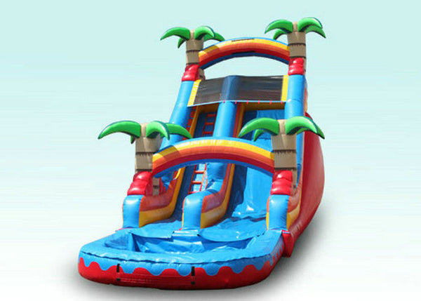 Red Tropical Kids Garden Water Slide With Pool , Blow Up Water Slide Backyard Inflatable Water Slide