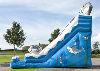 Amusement Park Large Inflatable Slide Hire Blue Shark Inflatable Slide Safe Nontoxic